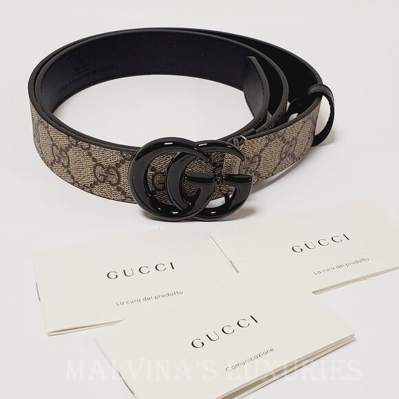 GUCCI BELT 414516 GG LOGO SUPREME MONOGRAM BLACK MARMONT BUCKLE UNISEX 95/38 - Picture 6 of 12